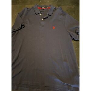 US‎ Polo Assn Mens XXL Navy Blue Luxury Feel Short Sleeve Polo Shirt Red Logo